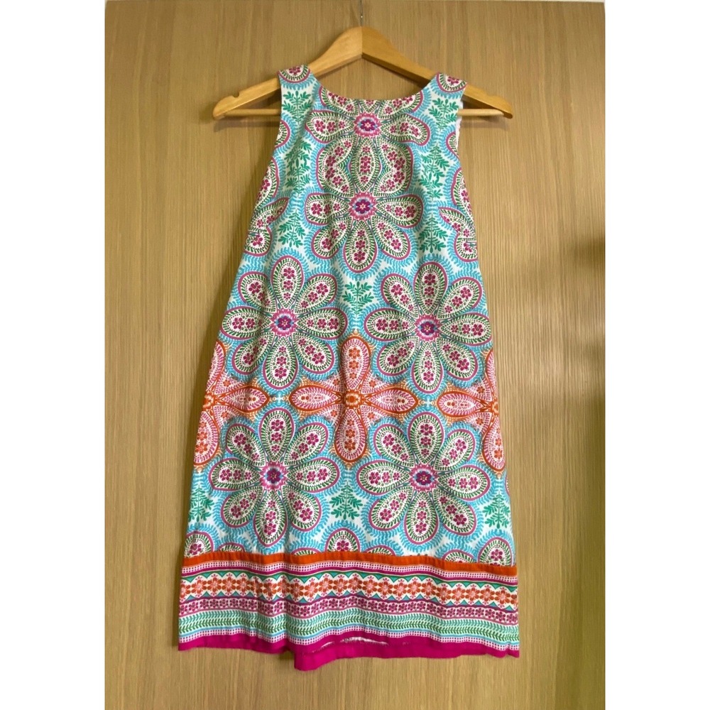 London Times Women 8 Shift Dress Multi Paisley Floral Sleeveless Cotton Zipper